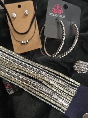 5 Piece Silver-Tone Jewelry Set. Multi-Row Crystal Bracelet with Matching Ring.